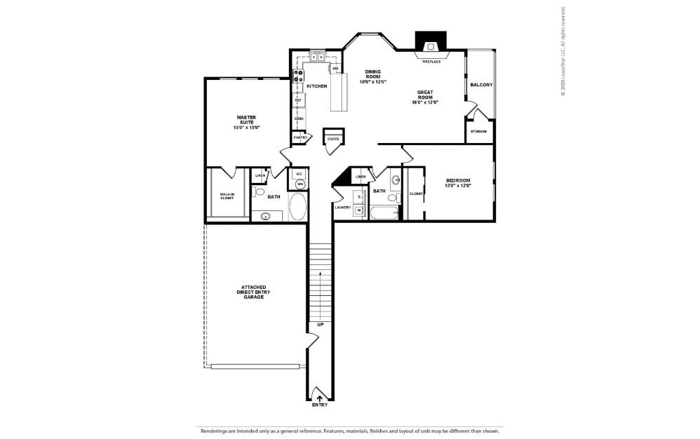 Blossom - 2 bedroom floorplan layout with 2 bathrooms and 1658 square feet