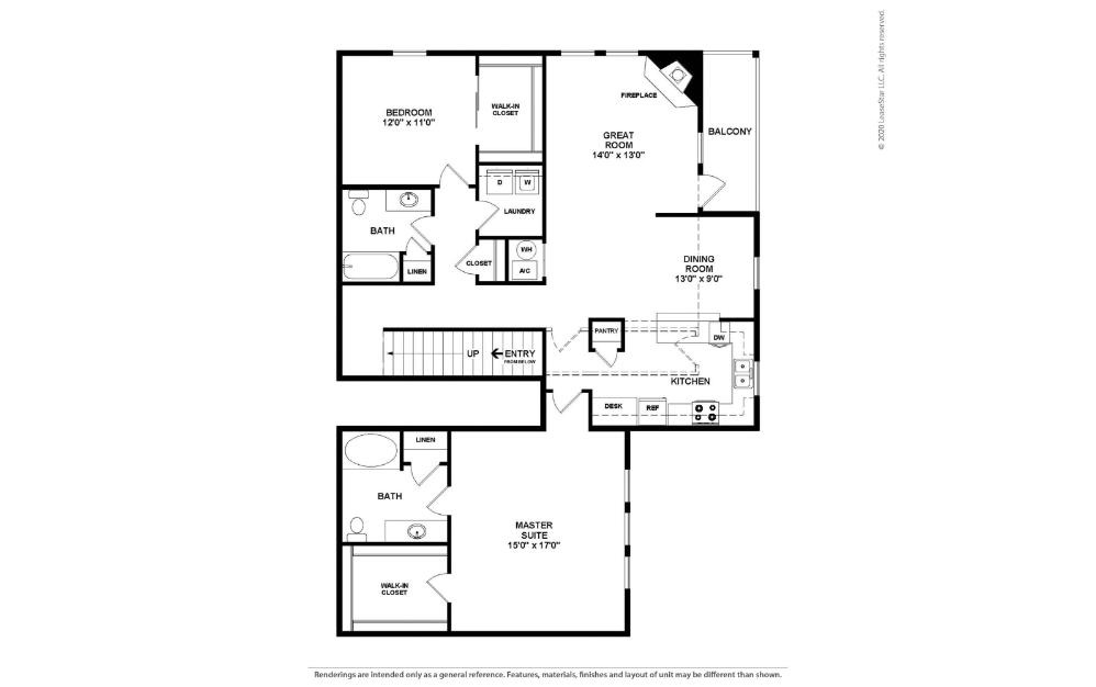 Camellia - 2 bedroom floorplan layout with 2 bathrooms and 1650 square feet