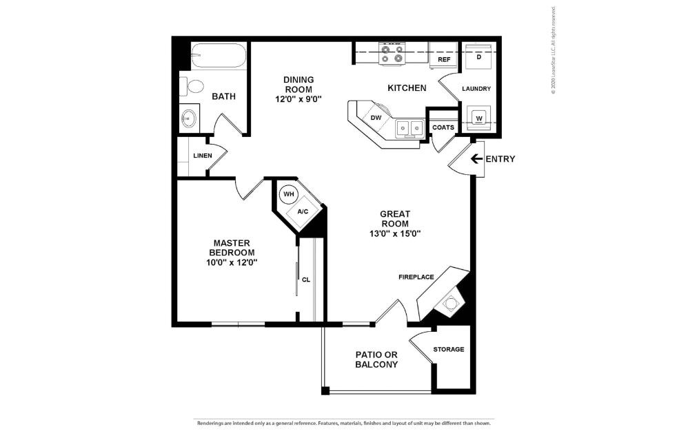 Daisy - 1 bedroom floorplan layout with 1 bathroom and 738 square feet