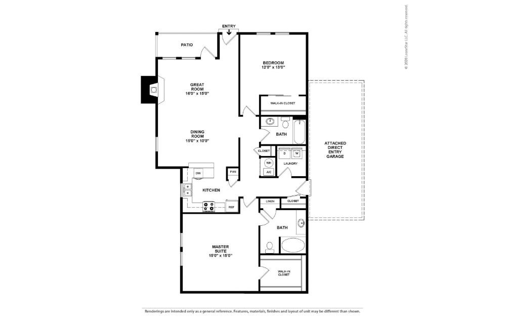 Dogwood - 2 bedroom floorplan layout with 2 bathrooms and 1446 square feet