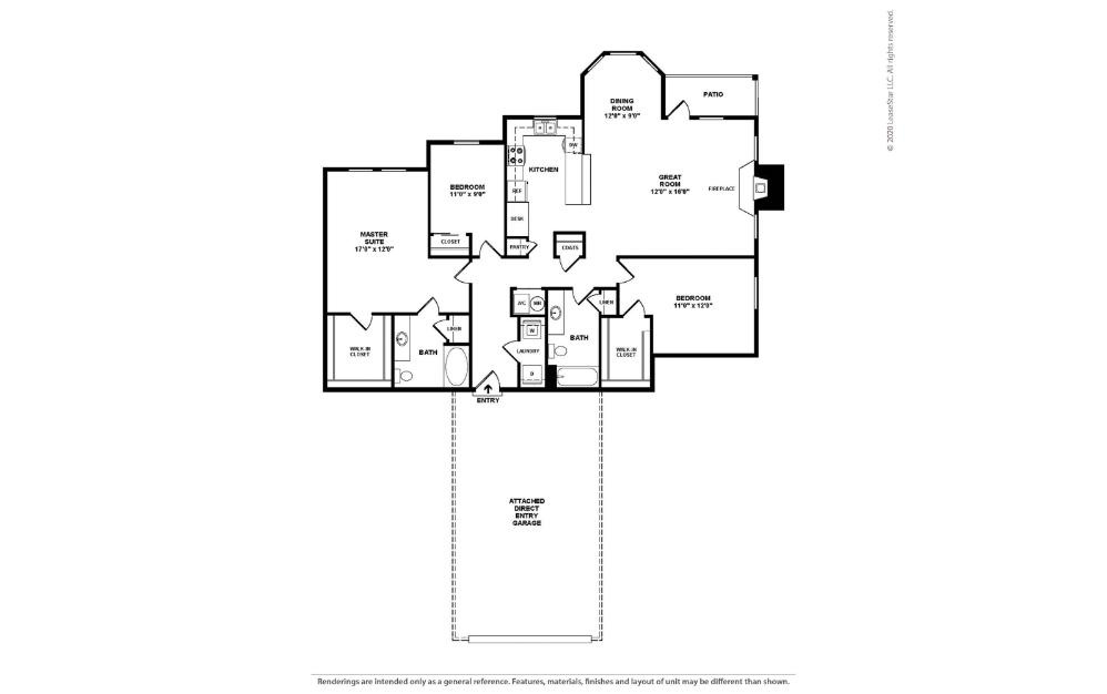 Hawthorne - 3 bedroom floorplan layout with 2 bathrooms and 1640 square feet