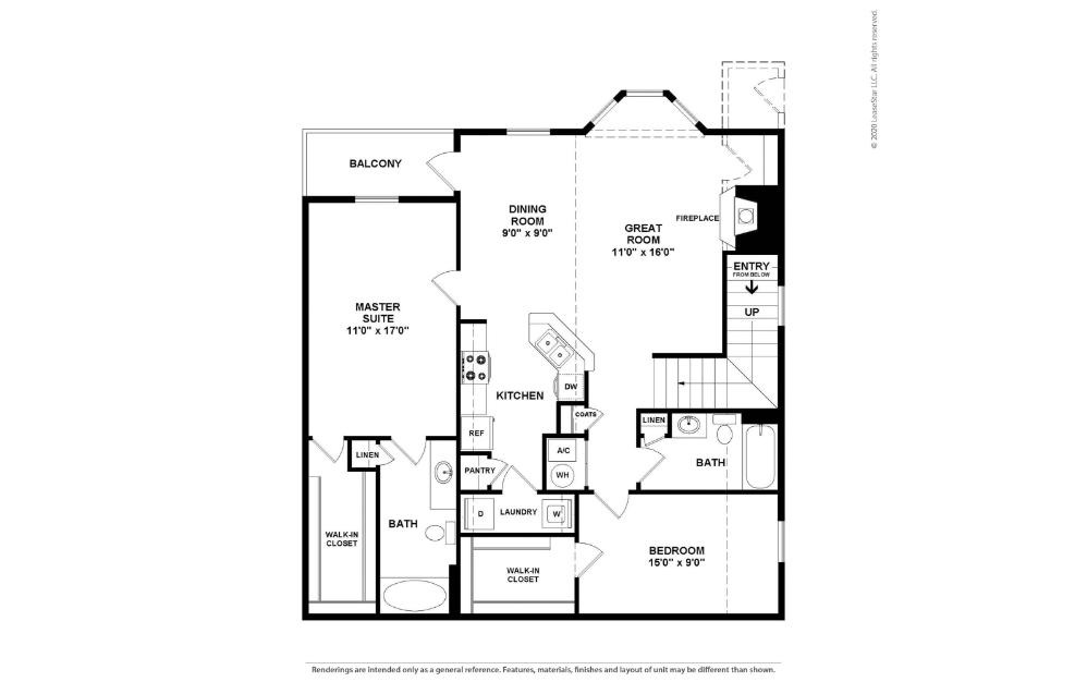 Jasmine - 2 bedroom floorplan layout with 2 bathrooms and 1329 square feet