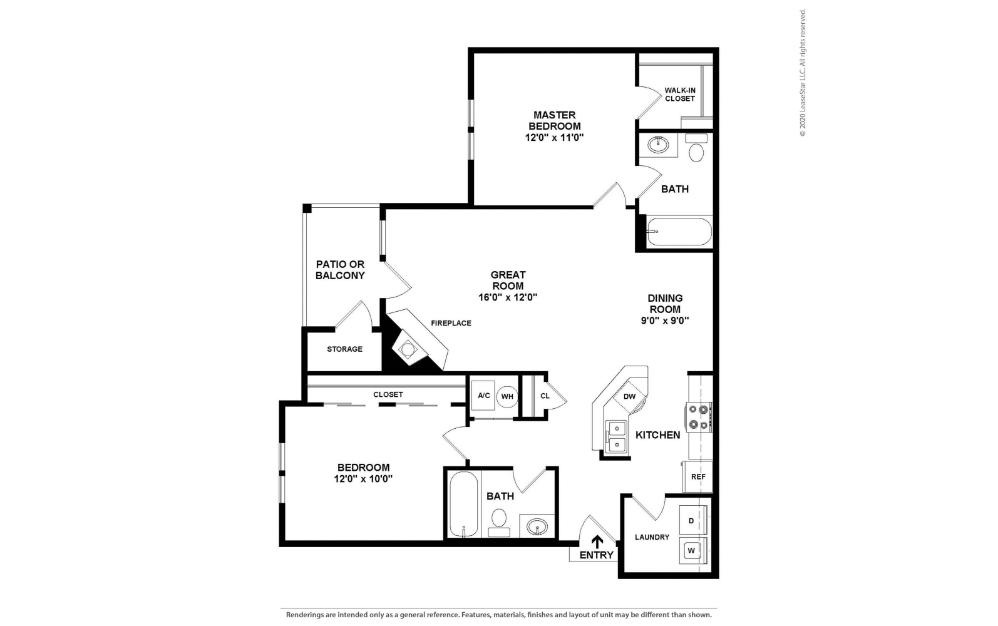 Laurel - 2 bedroom floorplan layout with 2 bathrooms and 1089 square feet
