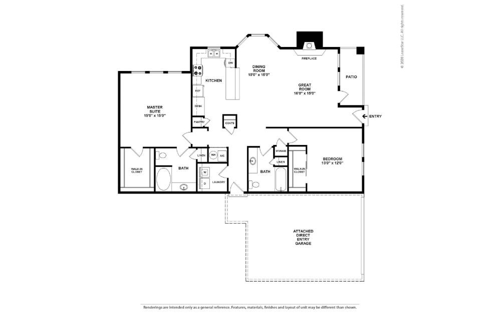 Violet - 2 bedroom floorplan layout with 2 bathrooms and 1483 square feet